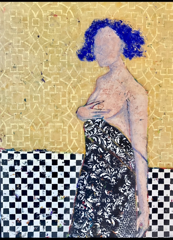 Little Black Dress Paint & Palette Knife Acrylic with mixed media on panel