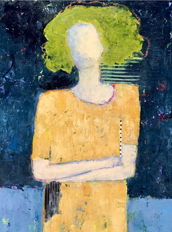 Loretta: Pinstripes Paint & Palette Knife Acrylic with mixed media on panel