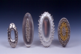Chris Irick  works from 2006 - 2000 sterling & fine silver, 24k yellow gold, acrylic, stainless steel.