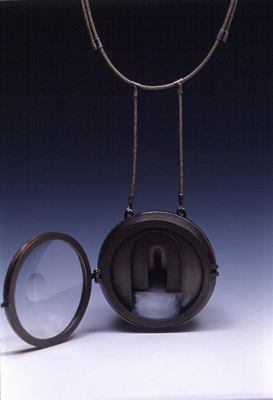 Chris Irick  works from 1994 - 1999 copper, silver, watch crystal, steel