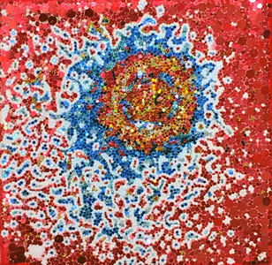 christybomb glitter viruses Glitter, caviar,  ink, acrylic paint on canvas