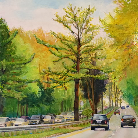 Cynthia K Mullins The Merritt Parkway Series oil over acrylic on wood panel