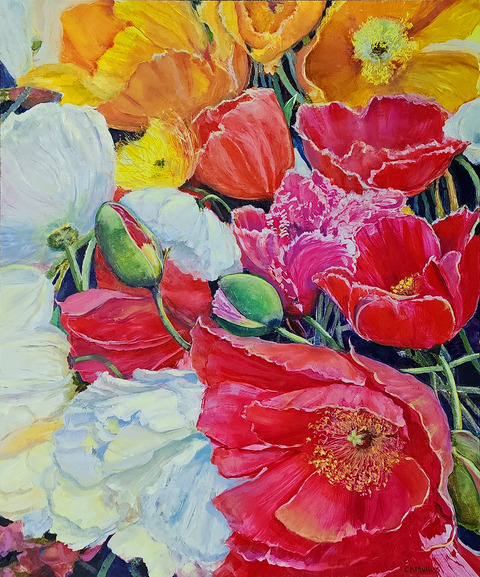 Cynthia K Mullins Contemporary Florals oil over acrylic on aluminum composite panel