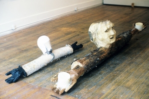 Cindy Tower Happenings/Performed Sculpture Chain-sawed and burnt wood , wax, candles