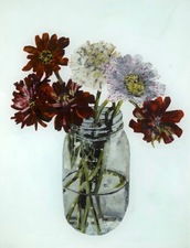 Claire Milah Libin  Flowers 2000's Reverse oil on glass  reverse oil on glass