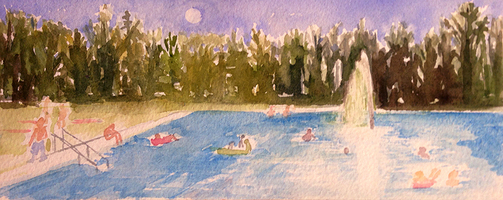 CLAIRE McCONAUGHY Swimming Pool Fountain Watercolors 2014-15 watercolor on paper
