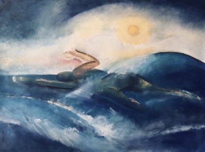 Claire Rosenfeld Ocean and Swimmers oil on paper