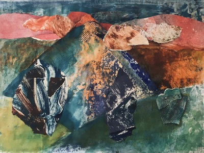 Claire Rosenfeld Prints Encaustic monotype collage with watercolor