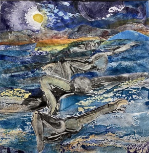 Claire Rosenfeld Prints Encaustic monotype with watercolor collage