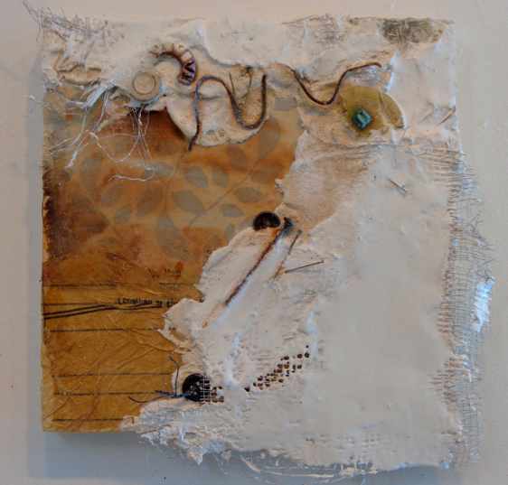 Clare Murray Adams Sculptural  Work sculptural relief on wood substrate with wire, hydrocal, fabric, paper and found objects