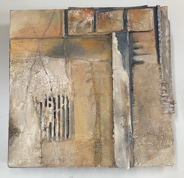 Clare Murray Adams Works with Cardboard mixed media painting with collage on panel