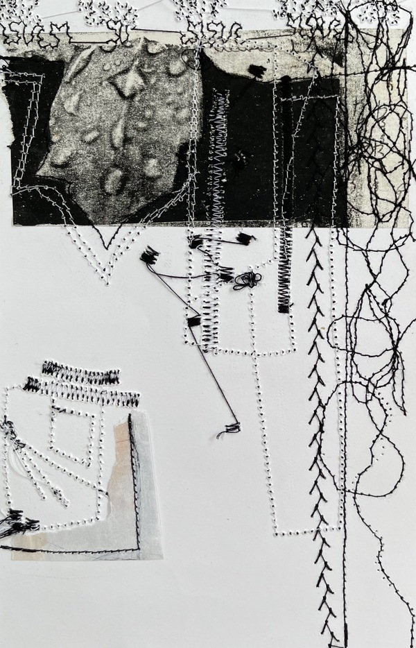 Clare Murray Adams Sewing Machine as Drawing Tool mixed media with Stitch