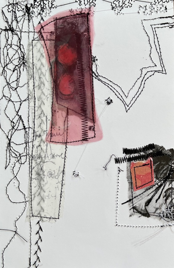 Clare Murray Adams Two-Sided Conversations mixed media with stitch