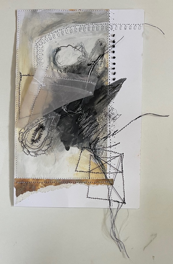 Clare Murray Adams Two-Sided Conversations mixed media with stitch