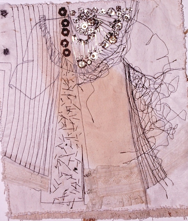 Clare Murray Adams Sewing Machine as Drawing Tool paper, thread, embellishments