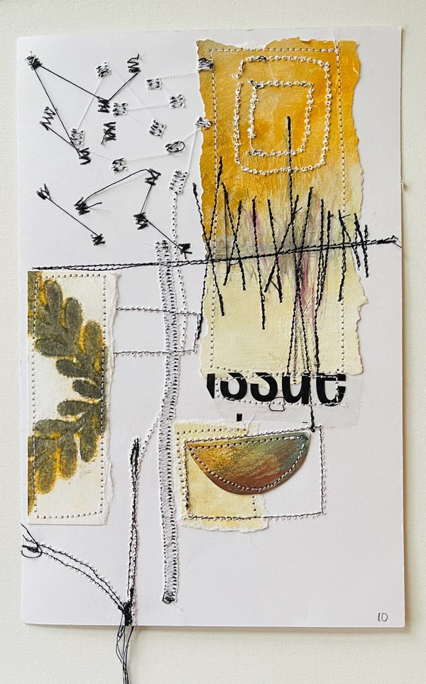 Clare Murray Adams  Two-Sided Conversations mixed media with stitch