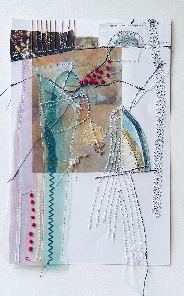 Clare Murray Adams  Two-Sided Conversations mixed media with stitch