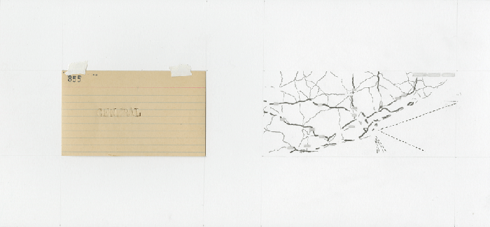 Clover Archer  606 words (breadcrumb-like navigation can be unreliable due to the unstable--and sometimes delicious-- nature of the trail marker) rust/dirt, ink on index card & graphite on paper,