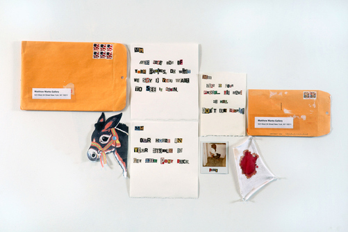 Cody Justus works on paper  found paper, cotton, paper collage, envelopes, and polaroid