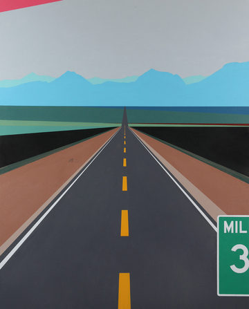 Cody Justus signs and roadscapes acrylic and graphite on canvas