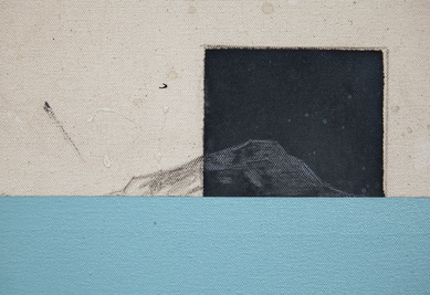 Cody Justus signs and roadscapes acrylic, cyanotype, graphite on canvas