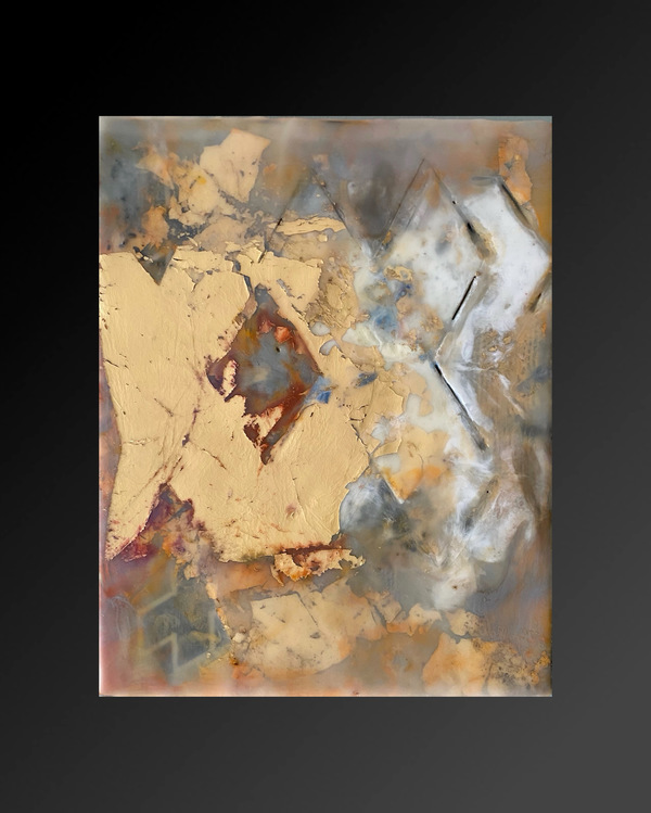 Constance Vallis SHATTERED LIGHT 2020.21.22.23  Encaustic, pigment, paper, gold leaf on panel