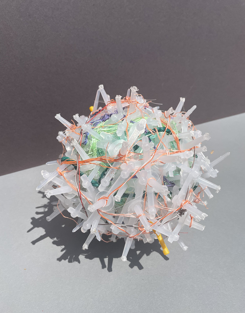 constance old diatoms (sprue balls), 2019 plastic sprue, up-cycled fishing rope + twine
