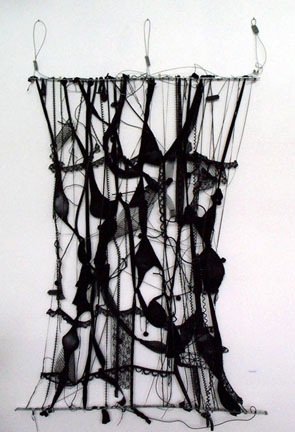 Marcia Cooper the DANCE & FLOATING WALL Mixed Media; Metal, pantyhose, chain, fibers, lace,hose