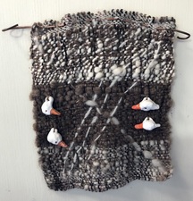Sandra Maresca Wall Hangings handspun and woven wool, porcelain