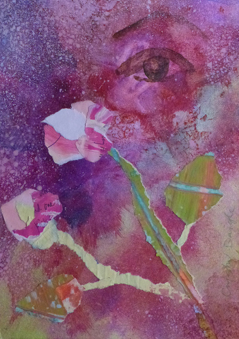Psychic Illumination: Wealth is All Around Painted/Sewn Collage mixed media collage on paper