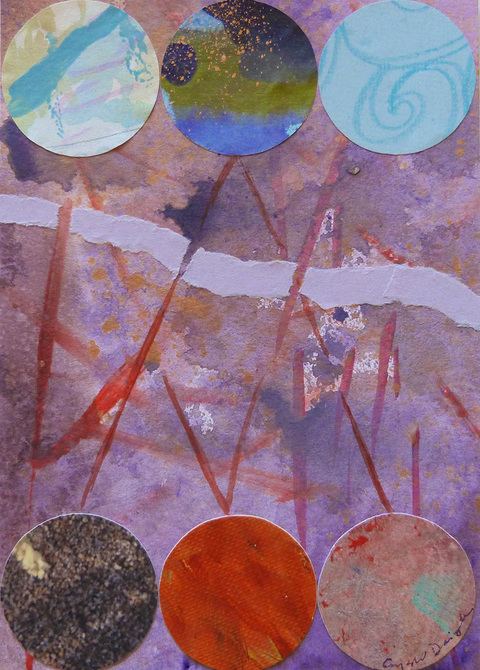 Psychic Illumination: Weave Life Painted/Sewn Collage mixed media collage on paper