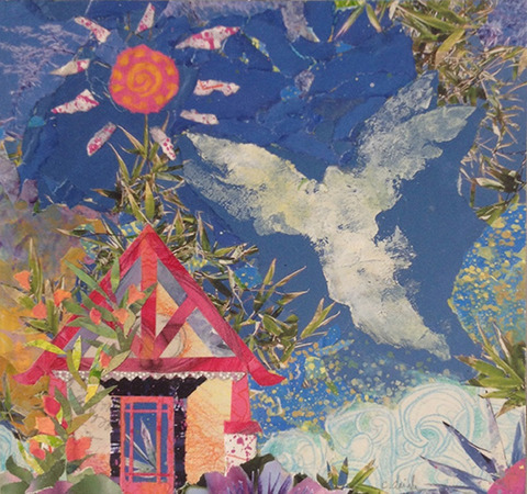 Lakshmi Craftsman Painted/Sewn Collage mixed media on panel