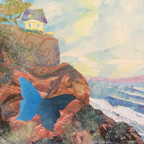 Moksha: Torrey Pines Painted/Sewn Collage mixed media on panel
