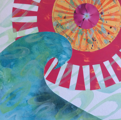 Moksha: Tulum Painted/Sewn Collage mixed media on panel