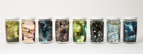 Cynthia MacCollum Habitat Acrylic Ink on Yupo paper suspended in liquid-filled Specimen Jar