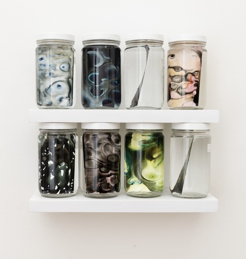 Cynthia MacCollum Endangered Species of Connecticut: Amphibians Acrylic Ink on Yupo paper suspended in liquid-filled Specimen Jar