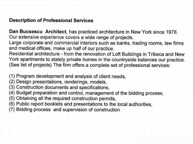 Dan Bucsescu Architect Description of Services 