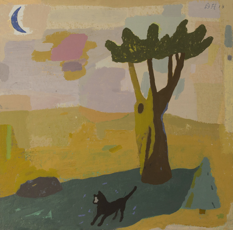Blue Moon - Black Cat Paintings on Paper 2018 gouache and casein on handmade paper