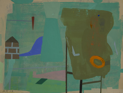Still Life with Orange Elipse Paintings on Paper 2018 gouache on handmade paper