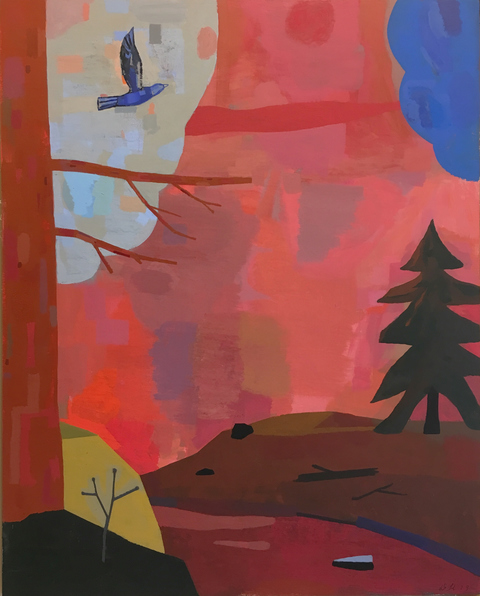 Red Forest Interior Paintings matte acrylic on linen on panel