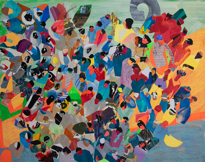 Gathering Crowd Works on Paper Collage on Paper
