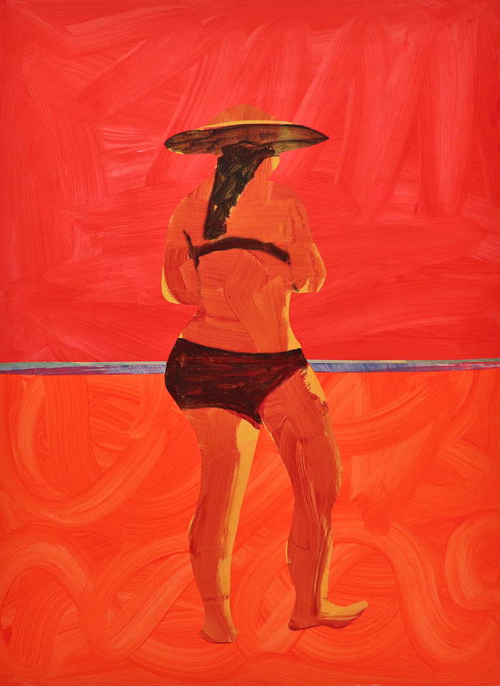 Red Bather Works on Paper Collage on Paper