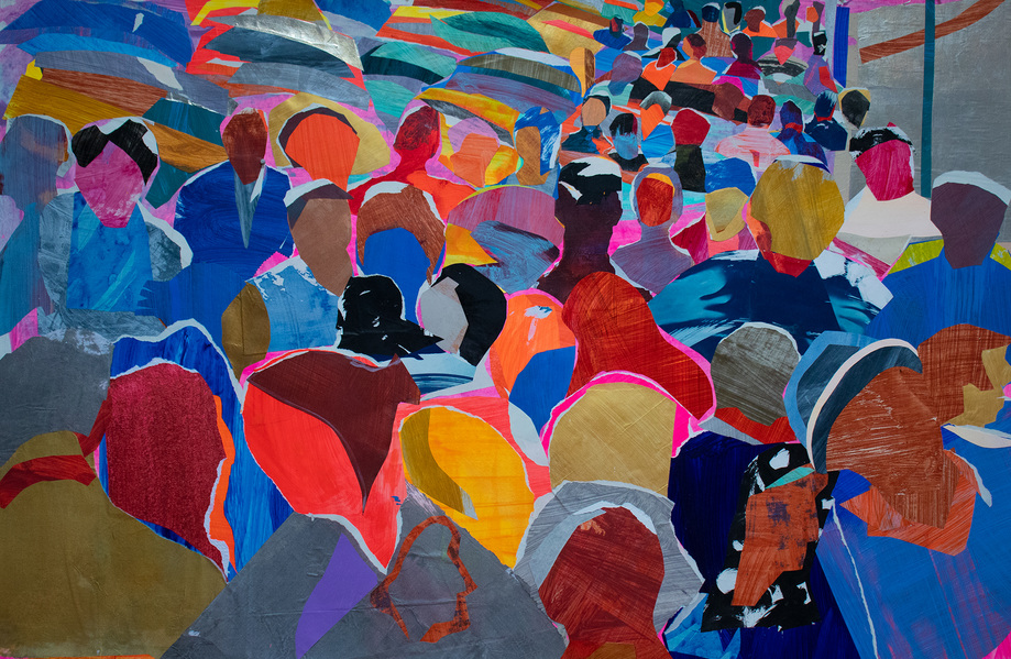 5th Avenue Crowd Works on Paper collage on paper