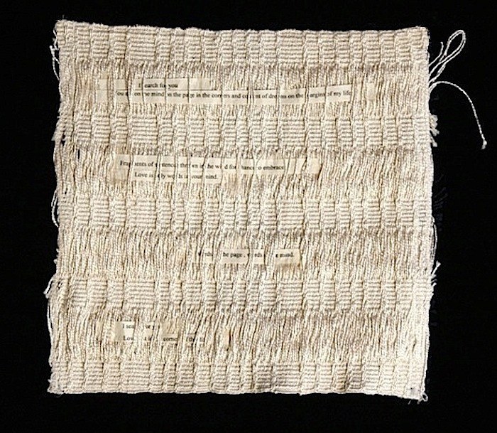 Words on the page Textiles study in silk thread and rice paper