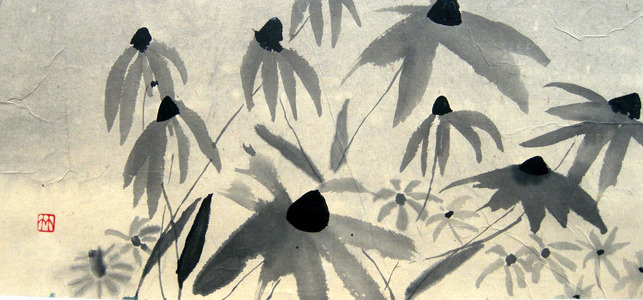 Deirdre Kennedy Flowers Sumi-e on Rice Paper
