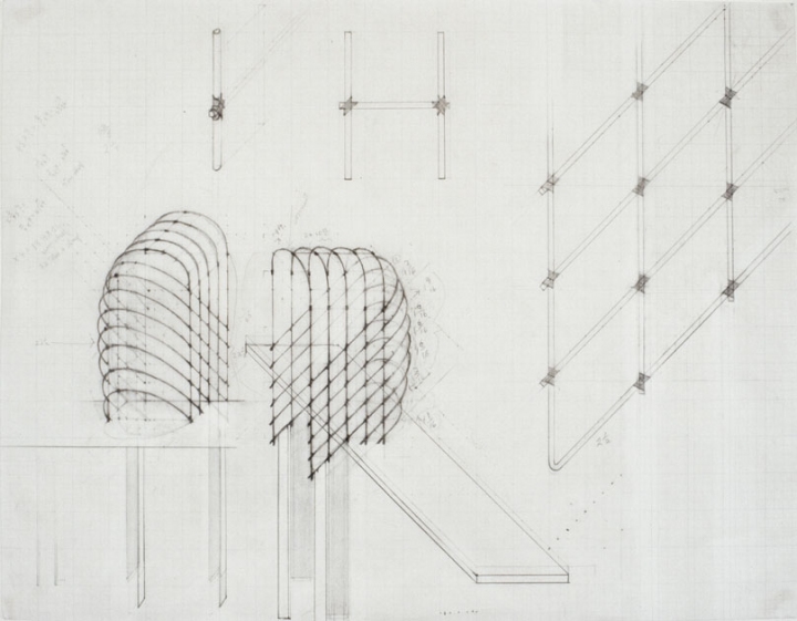 Diane Simpson Headgear (1990-1996) pencil on vellum graph paper