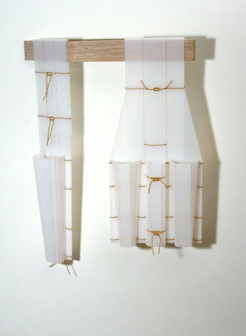 Diane Simpson Bibs, Vests, Collars, Tunic   (2006-2008) birch plywood, corrugated plastic, electrical cord