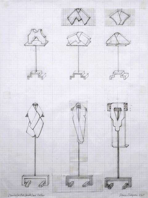 Diane Simpson Bibs, Vests, Collars, Tunic   (2006-2008) pencil on vellum graph paper