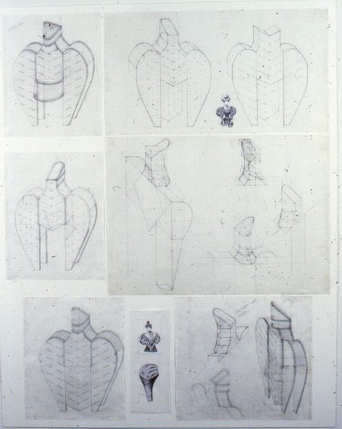 Diane Simpson Historical (1984-1990) pencil on vellum graph paper with collage
