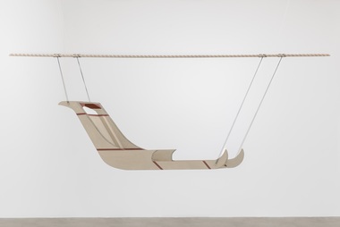  Applied Arts (2019-2023) fiberboard, oil stain, acrylic paint, crayon, mahogany 'rope' molding, cord
